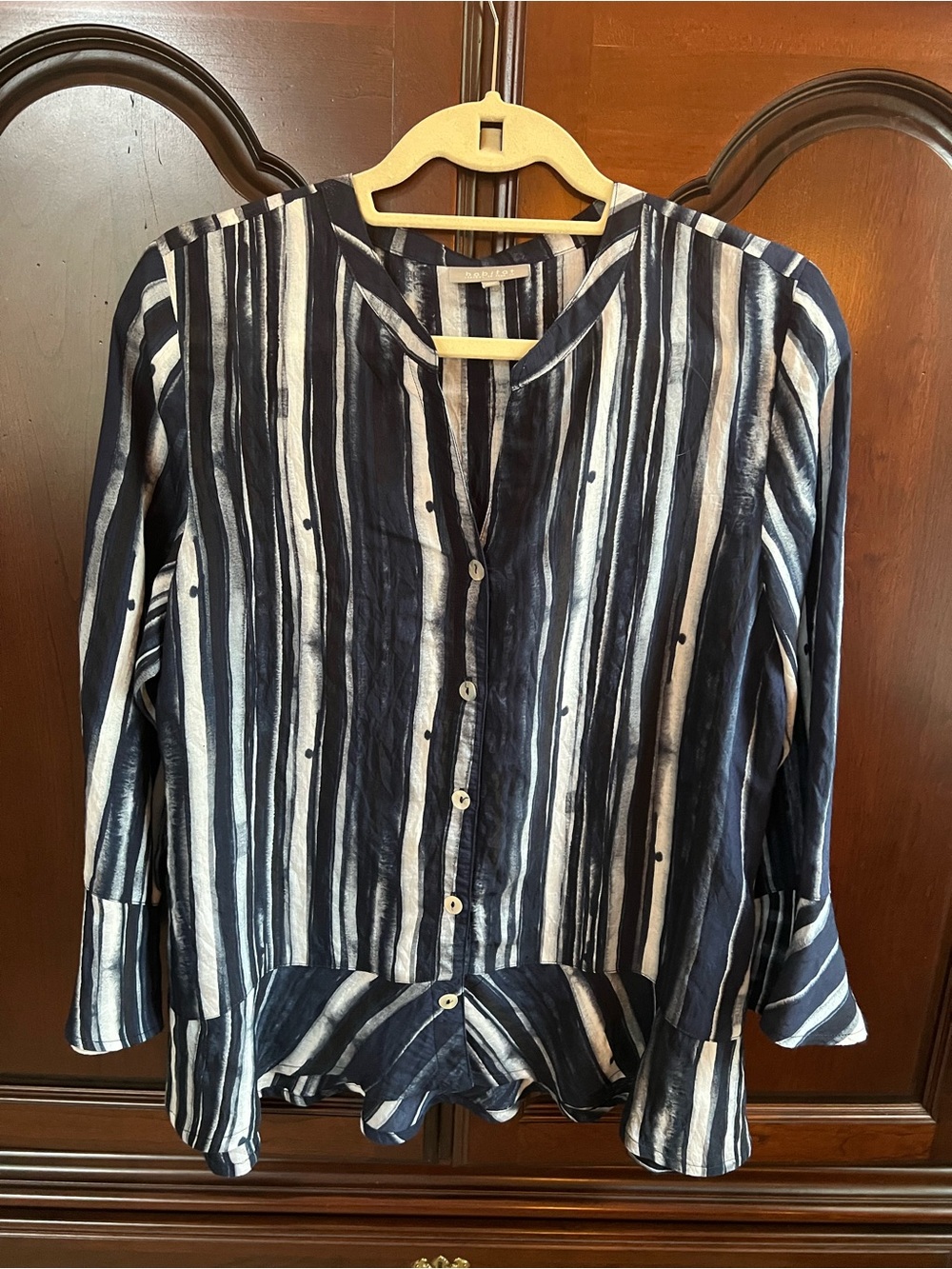 Habitat Navy and White Vertical Stripe Button-Down Blouse